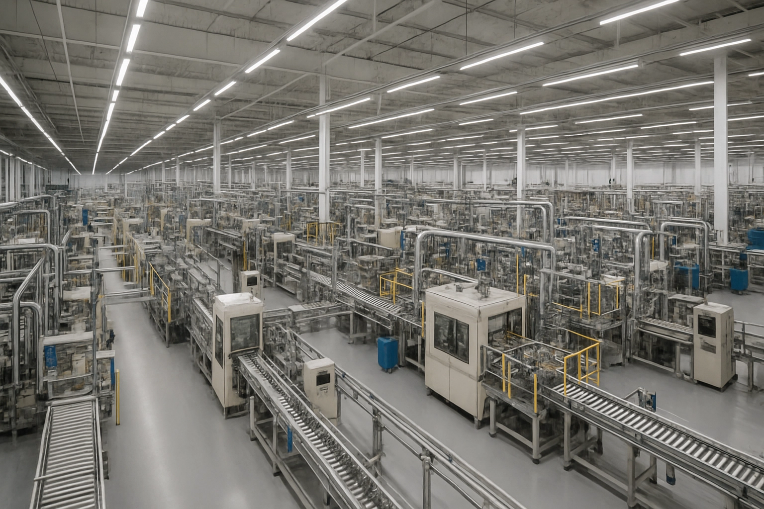 Wide view of KGM's automated beverage production floor