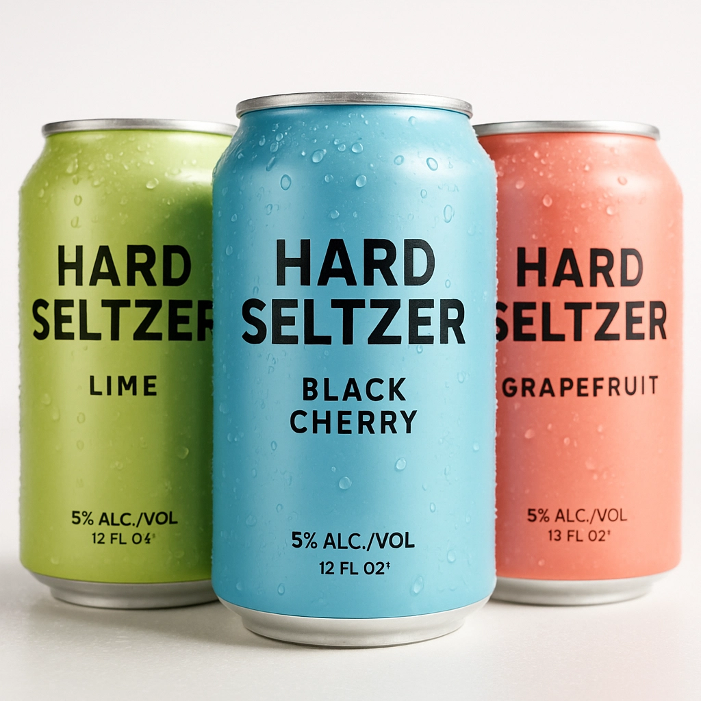 Hard seltzer cans with bright design