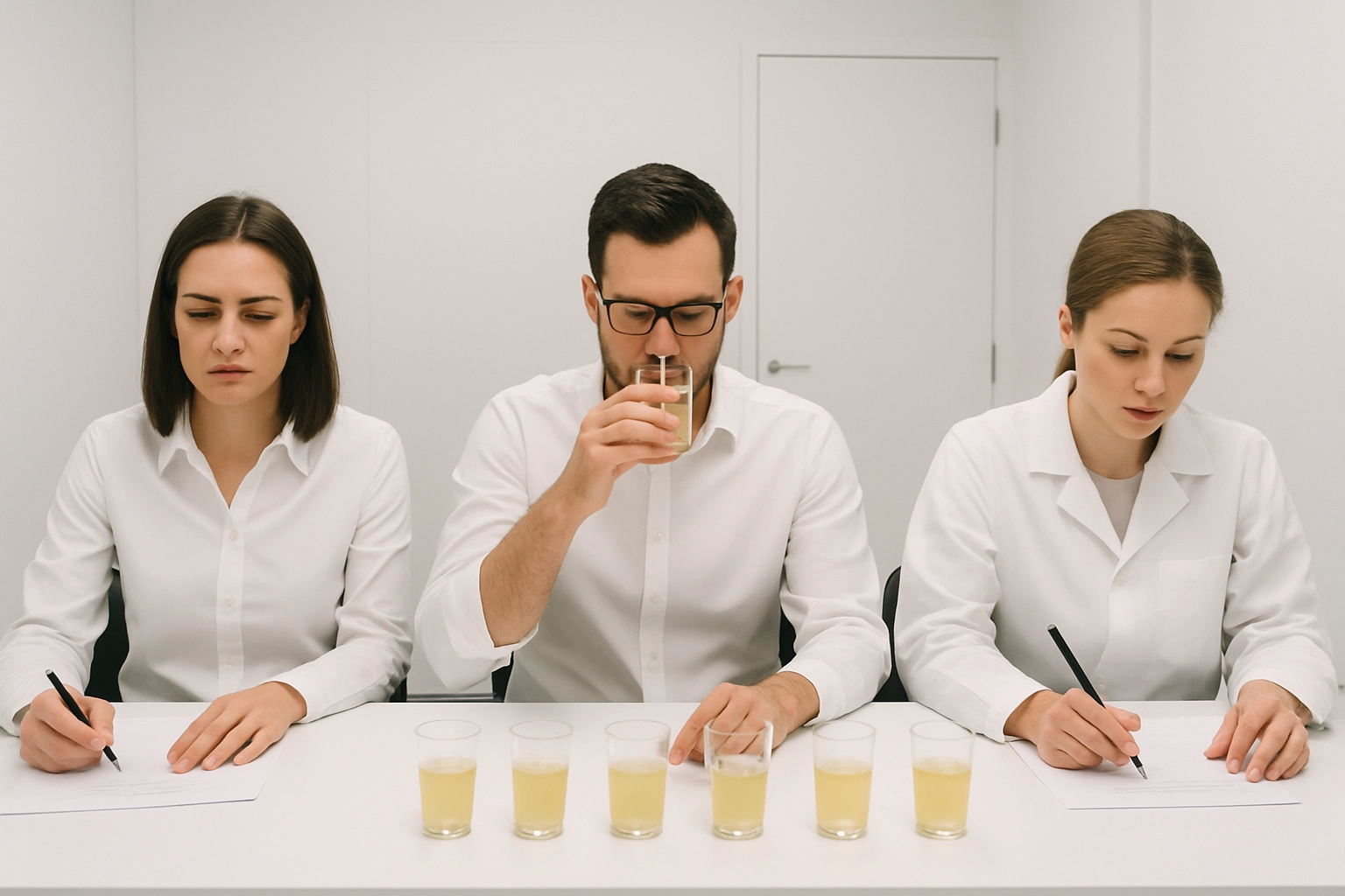 Sensory team evaluating brewed samples